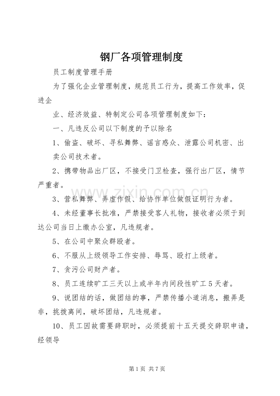 钢厂各项管理规章制度.docx_第1页