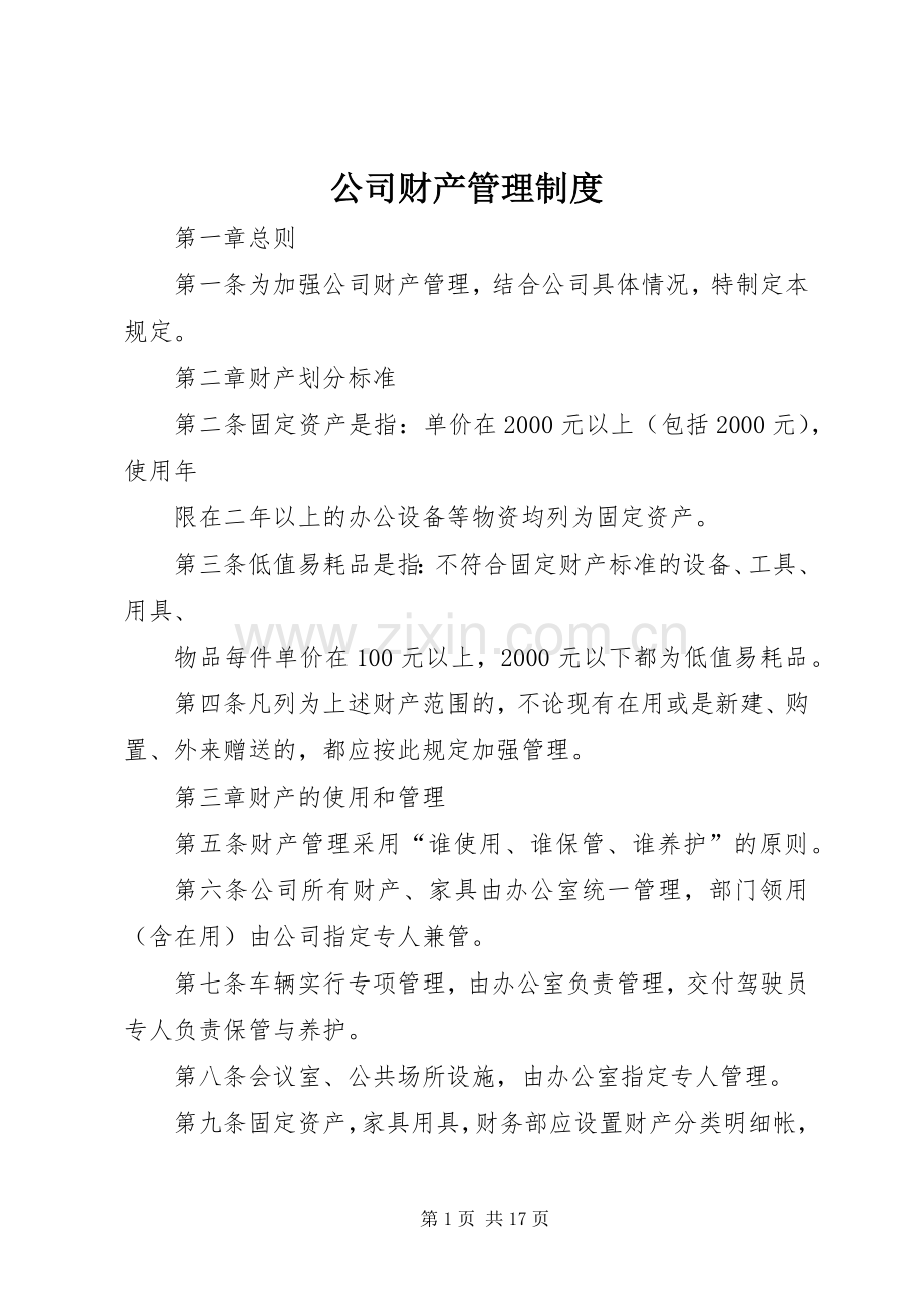 公司财产管理规章制度 .docx_第1页