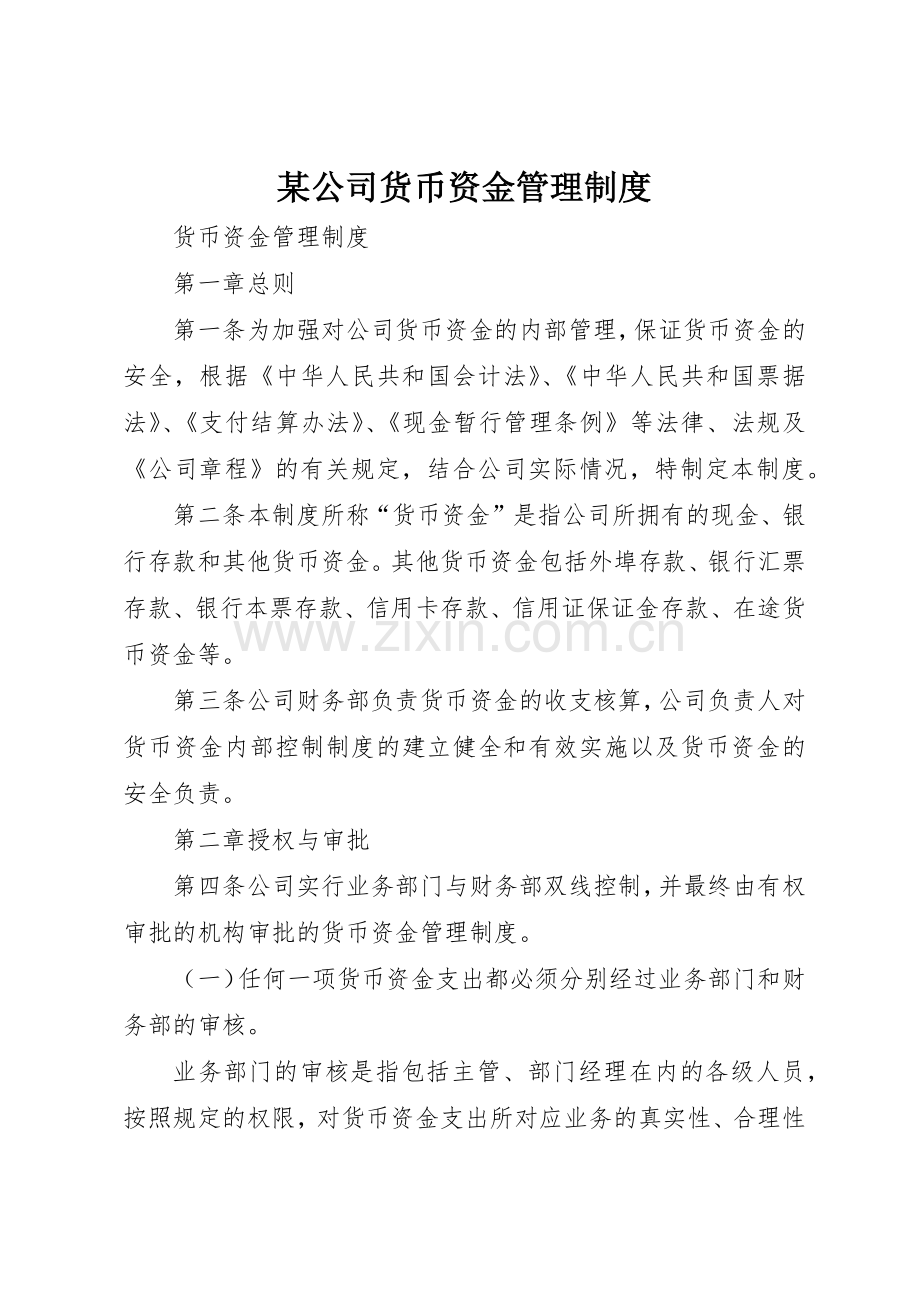 某公司货币资金规章制度管理.docx_第1页