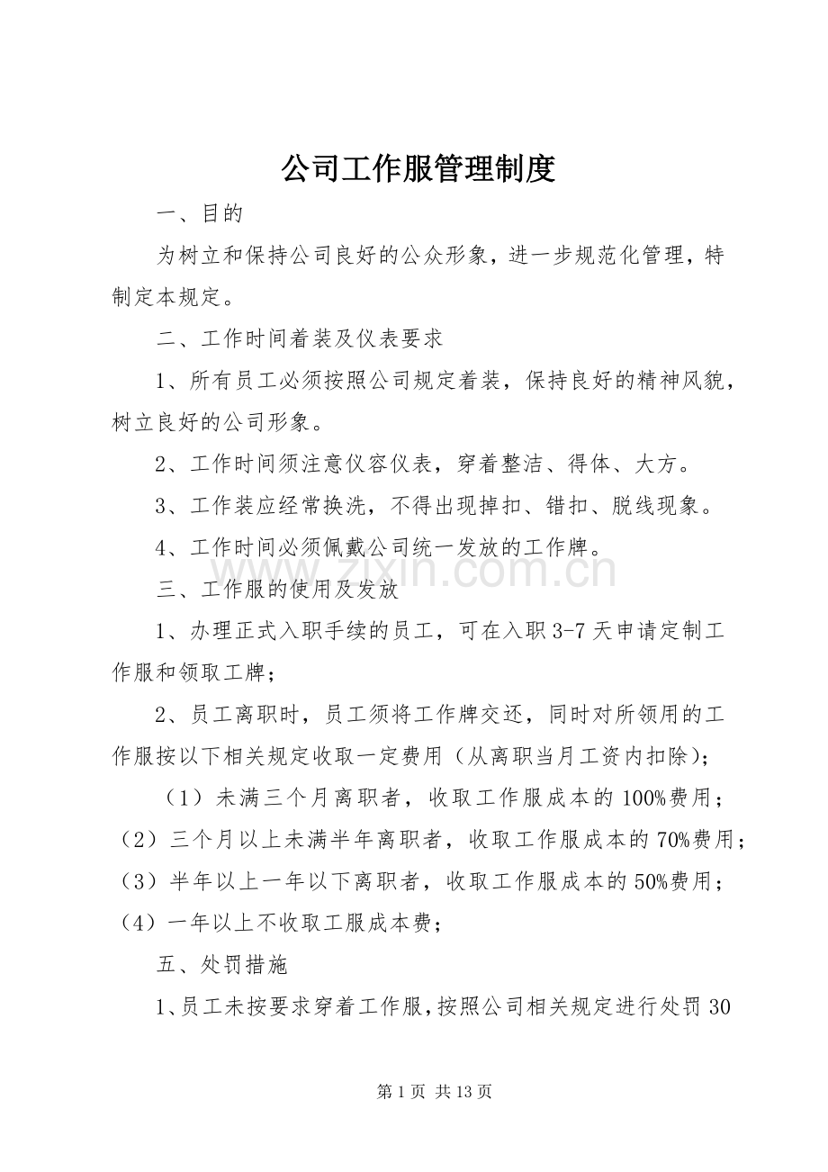 公司工作服管理规章制度细则.docx_第1页