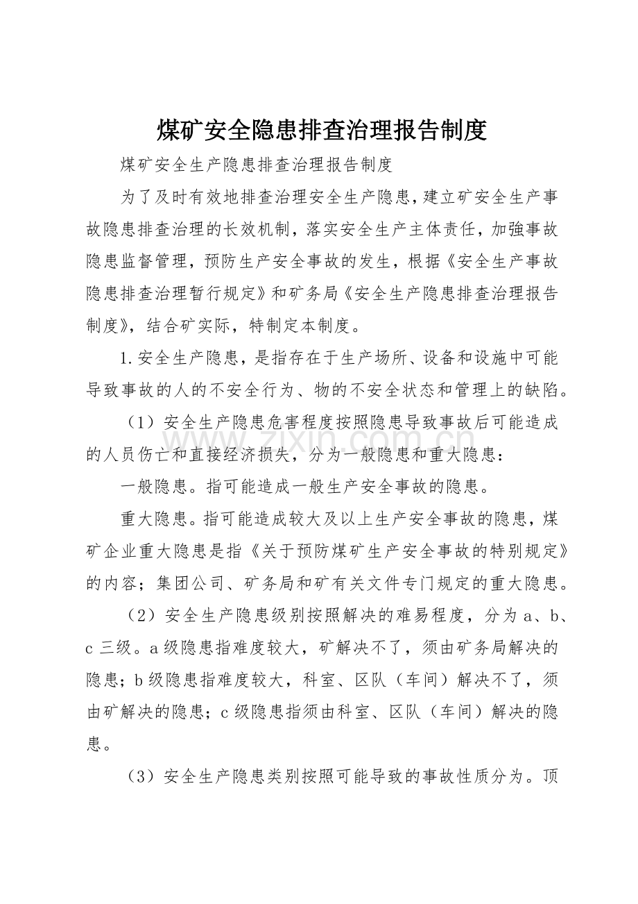 煤矿安全隐患排查治理报告规章制度细则.docx_第1页