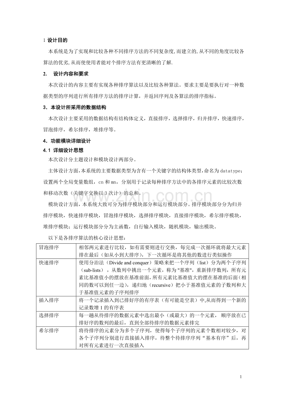 排序算法数据结构课程设计说明书.doc_第2页