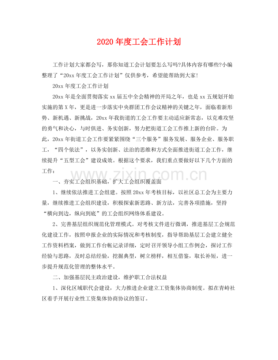 2020年度工会工作计划 .docx_第1页