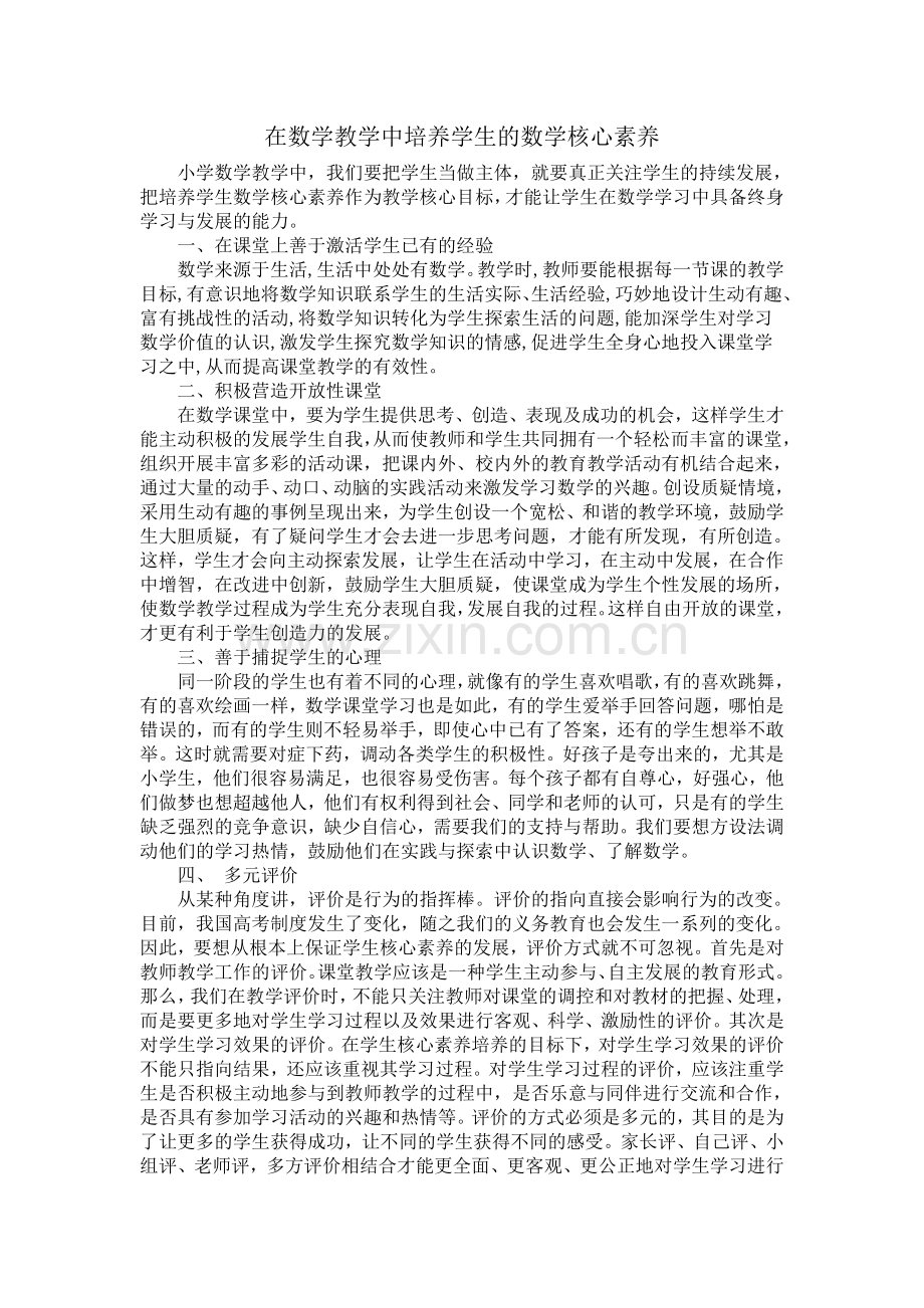 在数学教学中培养学生的数学核心素养.doc_第1页