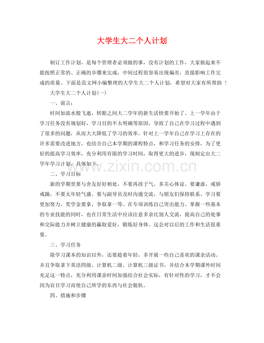 大学生大二个人计划 .docx_第1页