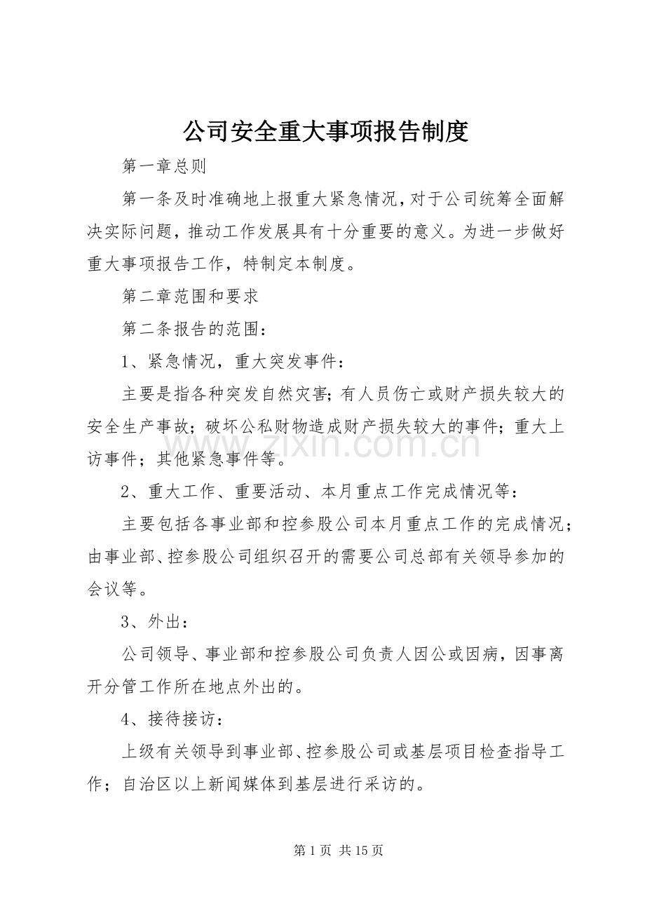 公司安全重大事项报告规章制度.docx_第1页