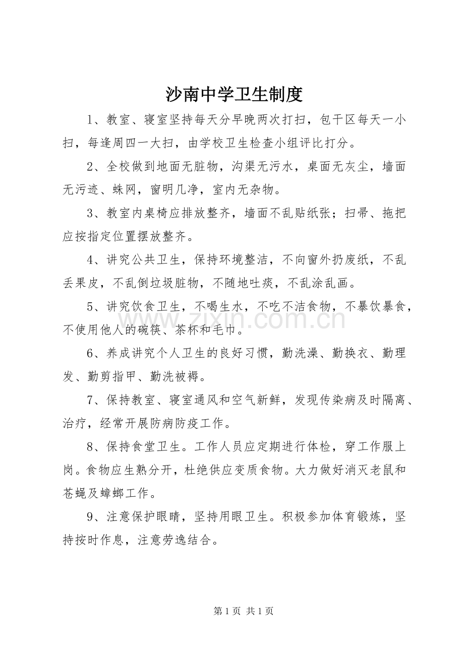 沙南中学卫生规章制度.docx_第1页