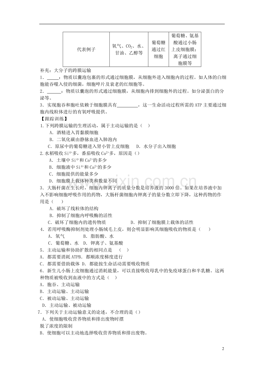 高中生物-第13课物质跨膜运输的方式同步练习-新人教版必修1.doc_第2页