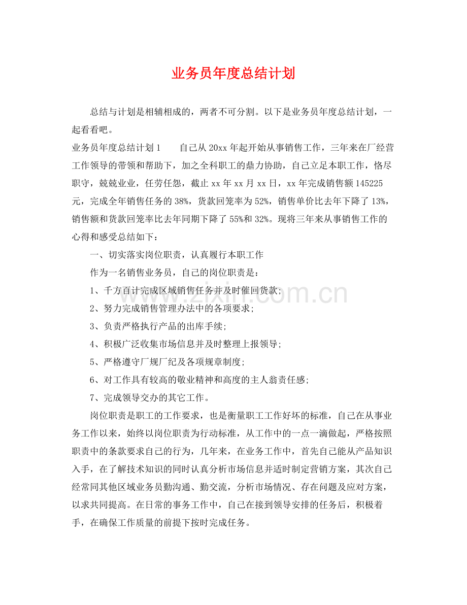 业务员2020年度总结计划 .docx_第1页