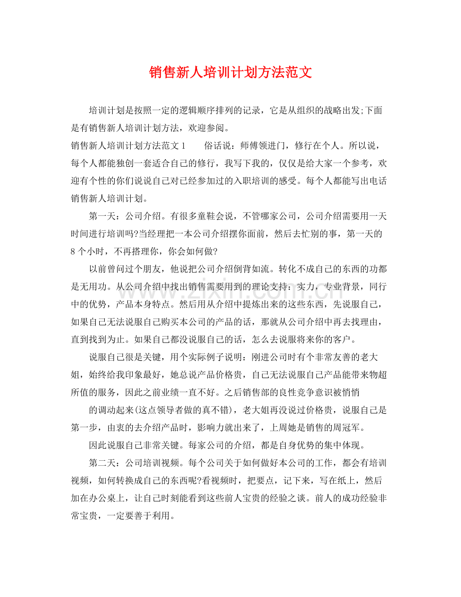 销售新人培训计划方法范文 .docx_第1页