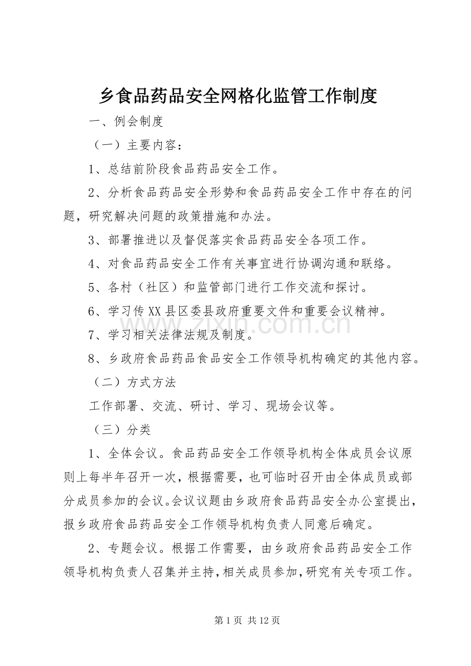 乡食品药品安全网格化监管工作规章制度.docx_第1页