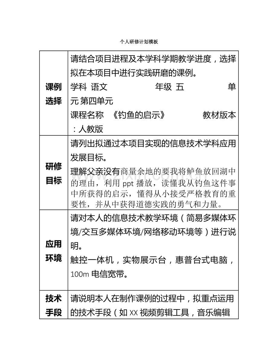 软壳云烟个人研修计划模板.docx_第1页