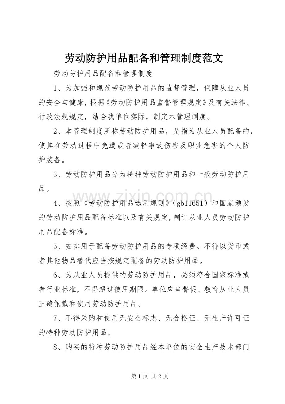 劳动防护用品配备和管理规章制度范文.docx_第1页