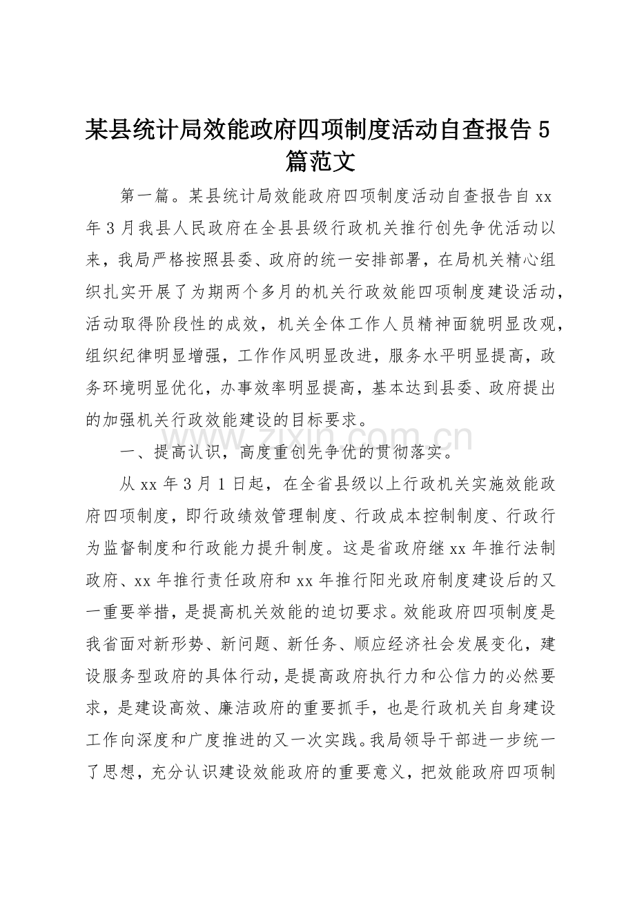 某县统计局效能政府四项规章制度活动自查报告5篇范文.docx_第1页