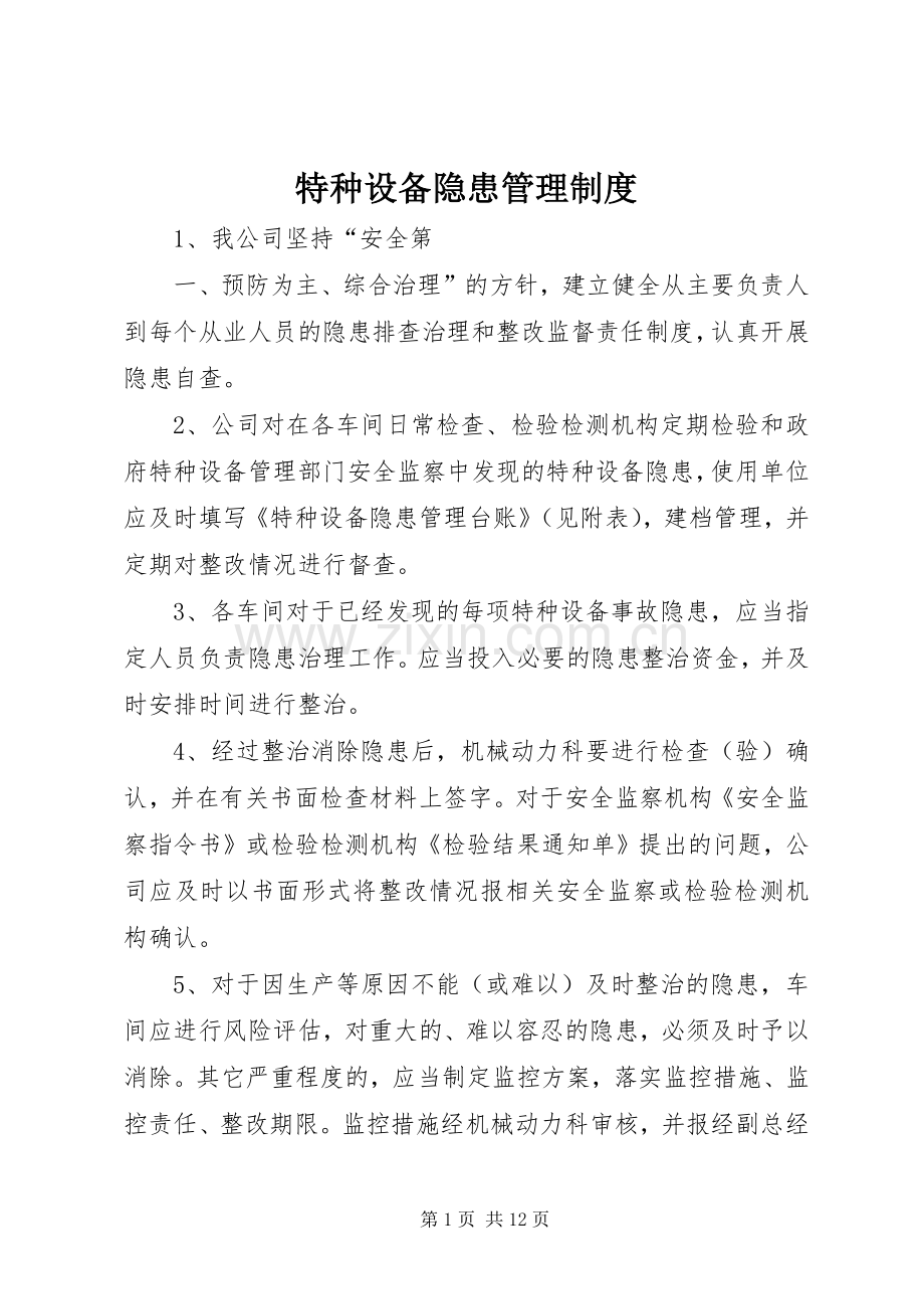 特种设备隐患管理规章制度.docx_第1页