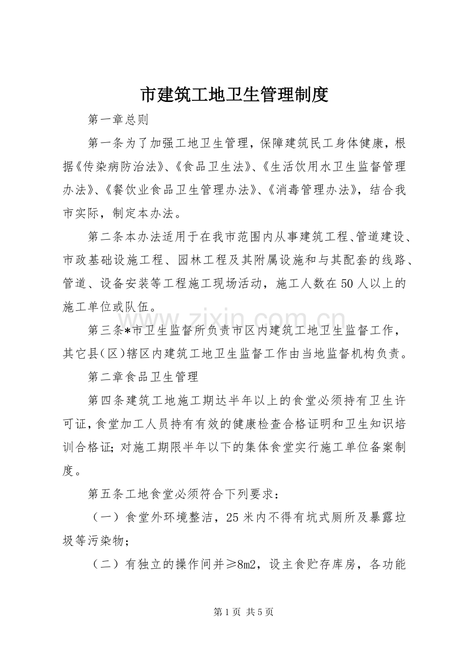 市建筑工地卫生管理规章制度.docx_第1页