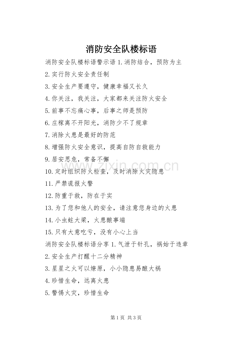 消防安全队楼标语集锦.docx_第1页