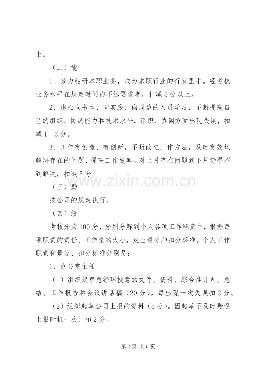 办公室人员百分考核规章制度 (2).docx_第2页