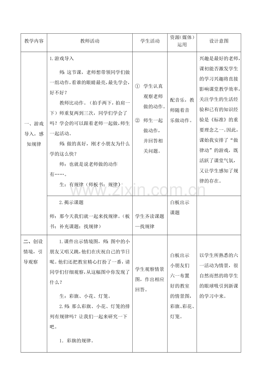 小学数学人教2011课标版一年级人教版一年级下册第七单元《找规律》教学设计.doc_第2页