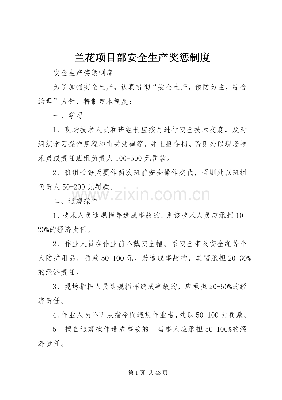 兰花项目部安全生产奖惩规章制度.docx_第1页