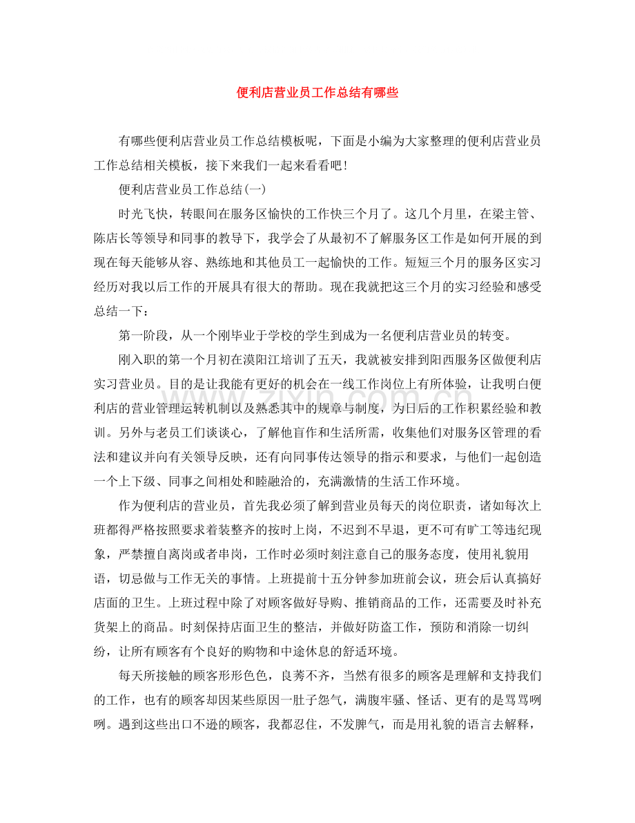 便利店营业员工作总结有哪些.docx_第1页