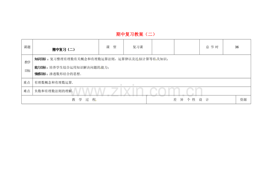 吉林省长春市第一零四中学七年级数学上册 期中复习教案（二） 华东师大版.doc_第1页