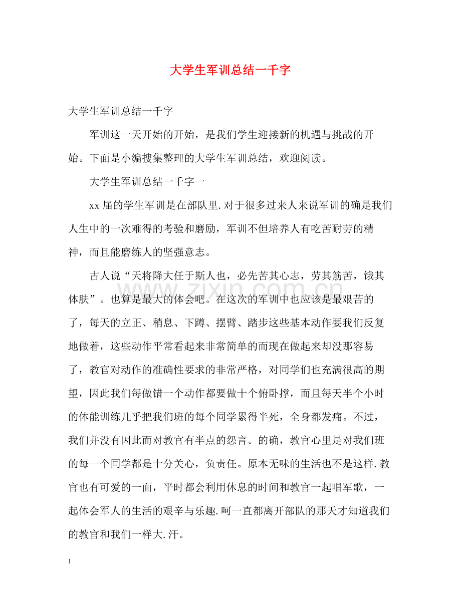 大学生军训总结一千字.docx_第1页