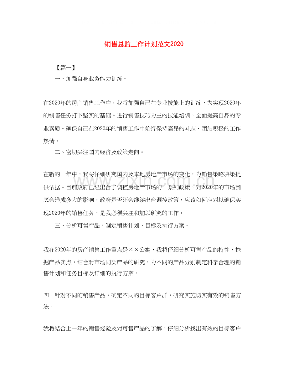 销售总监工作计划范文2.docx_第1页