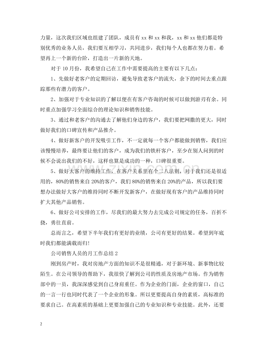 公司销售人员的月工作总结.docx_第2页