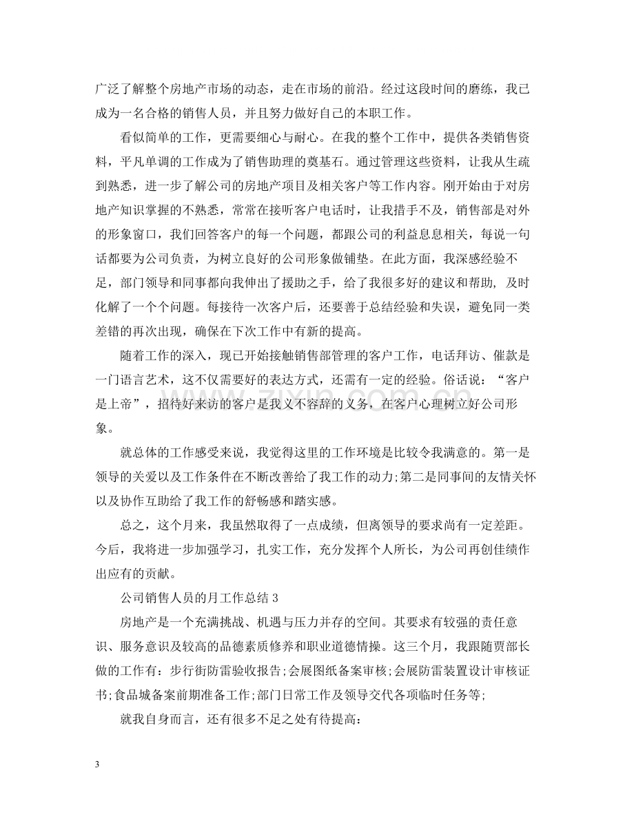 公司销售人员的月工作总结.docx_第3页