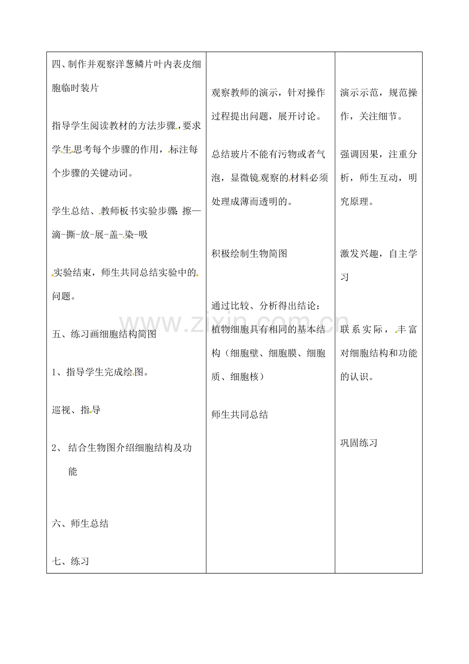 吉林省四平市第十七中学七年级生物上册 观察植物细胞教案2 新人教版.doc_第3页