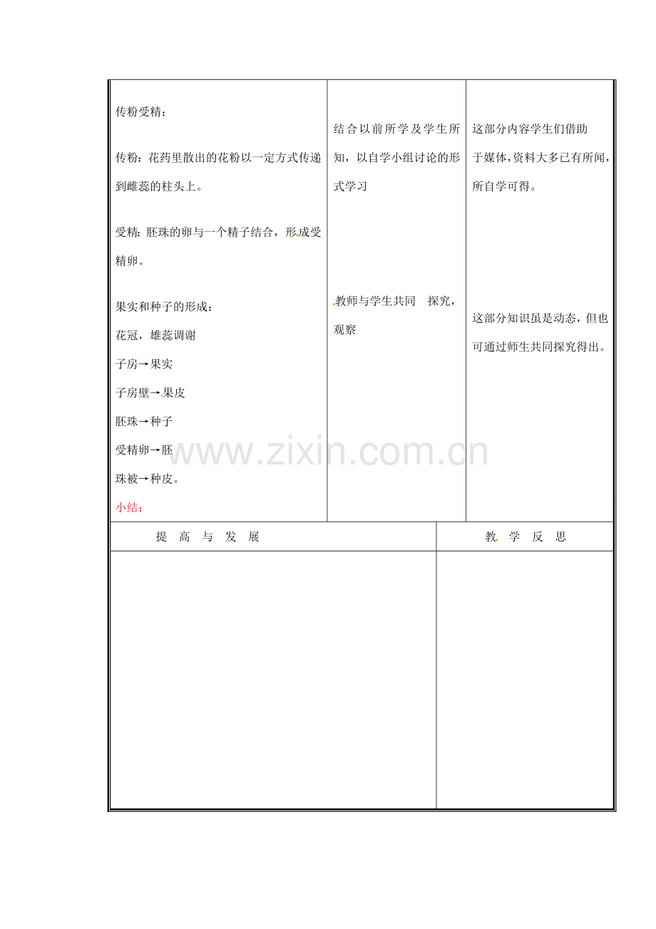 七年级生物上册 第三单元《生物圈中的绿色植物》第6章 绿色开花植物的生活史 6.3 生殖器官的生长（二）教案 （新版）北师大版.doc_第3页