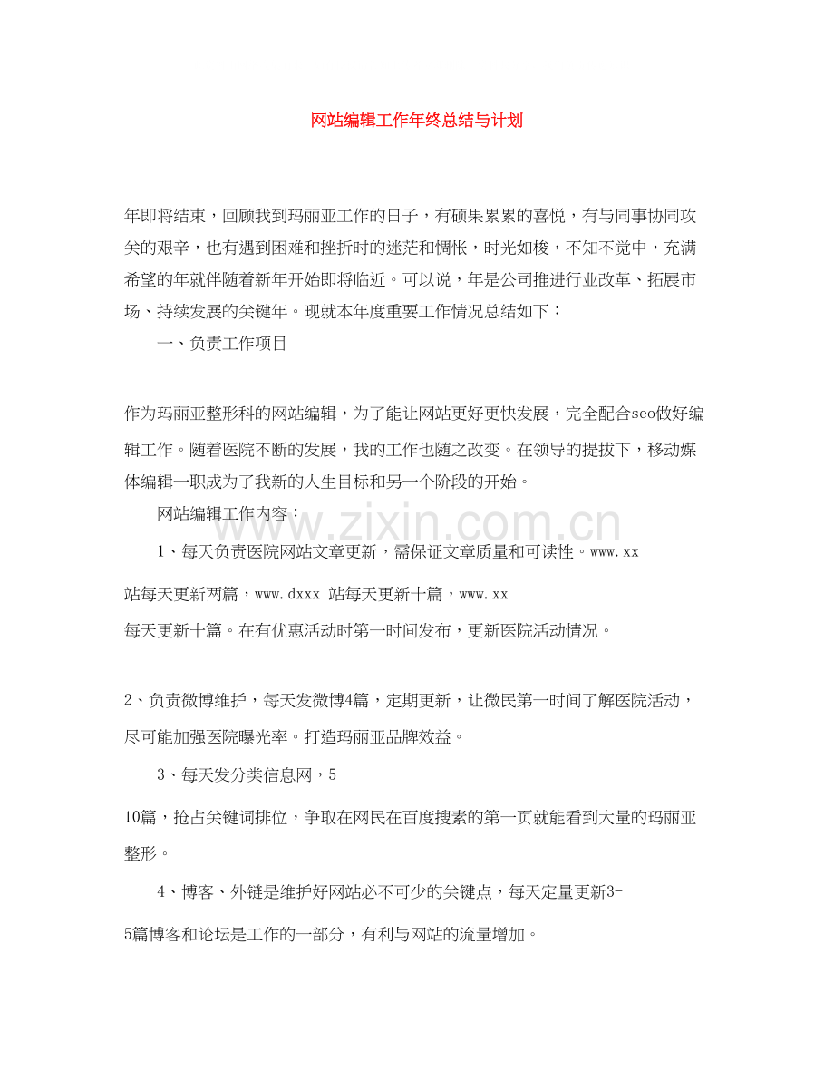 网站编辑工作年终总结与计划.docx_第1页