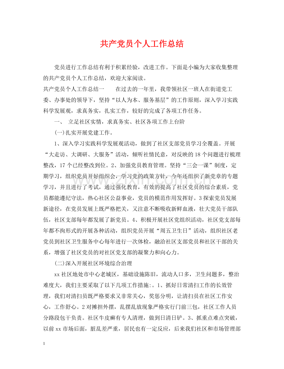 共产党员个人工作总结.docx_第1页