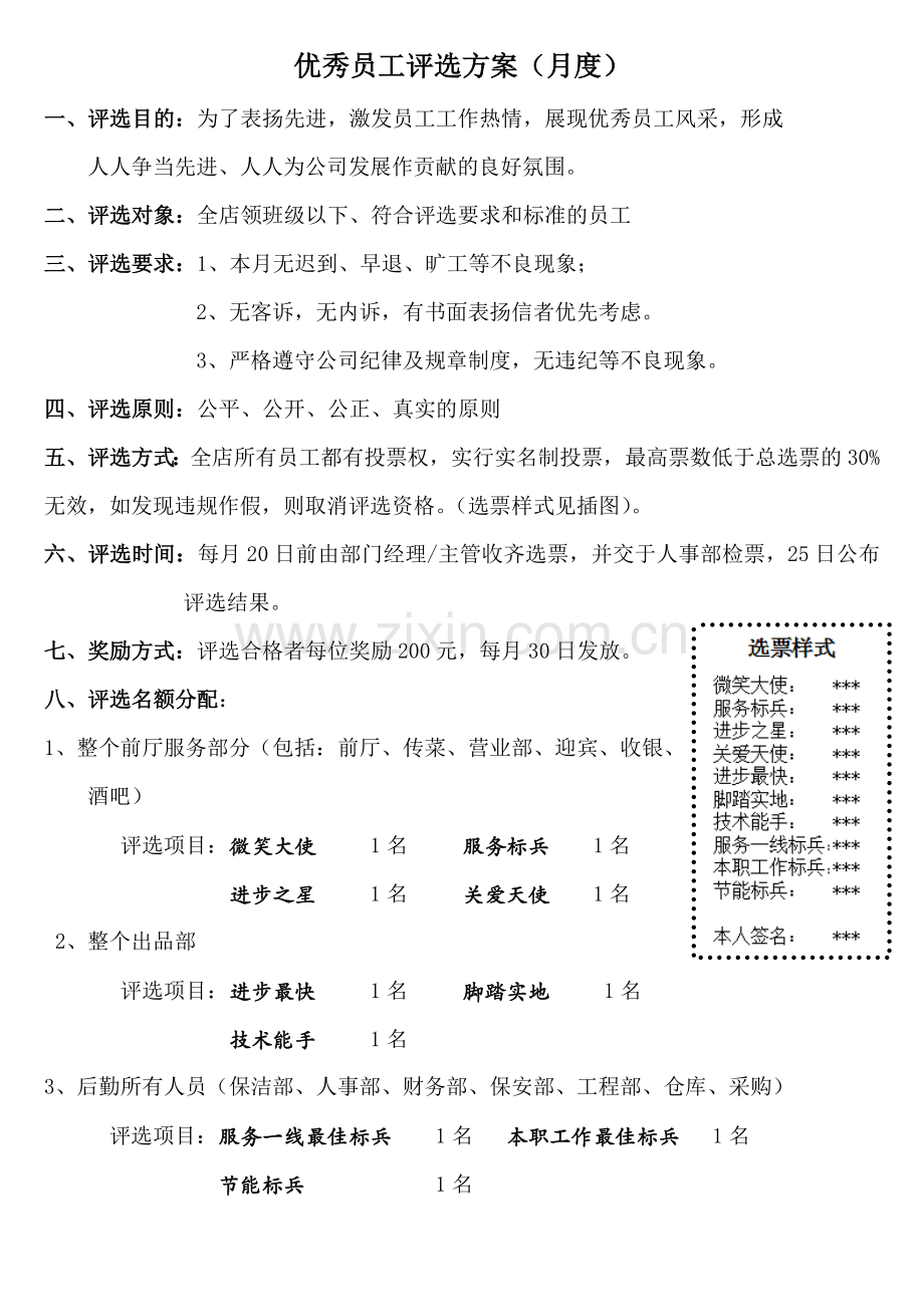 优秀员工评选方案(餐饮).doc_第1页