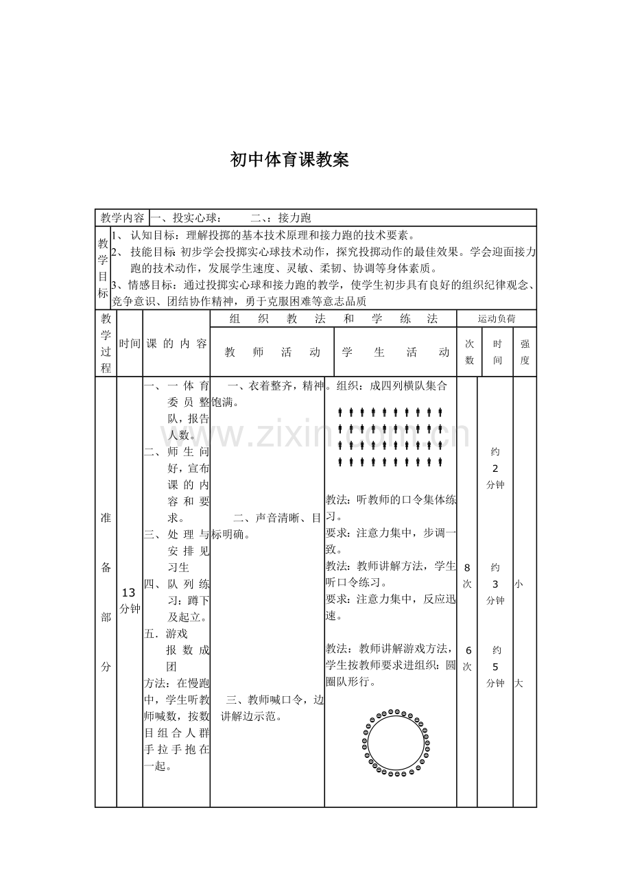 初中实心球体育课教案.doc_第1页