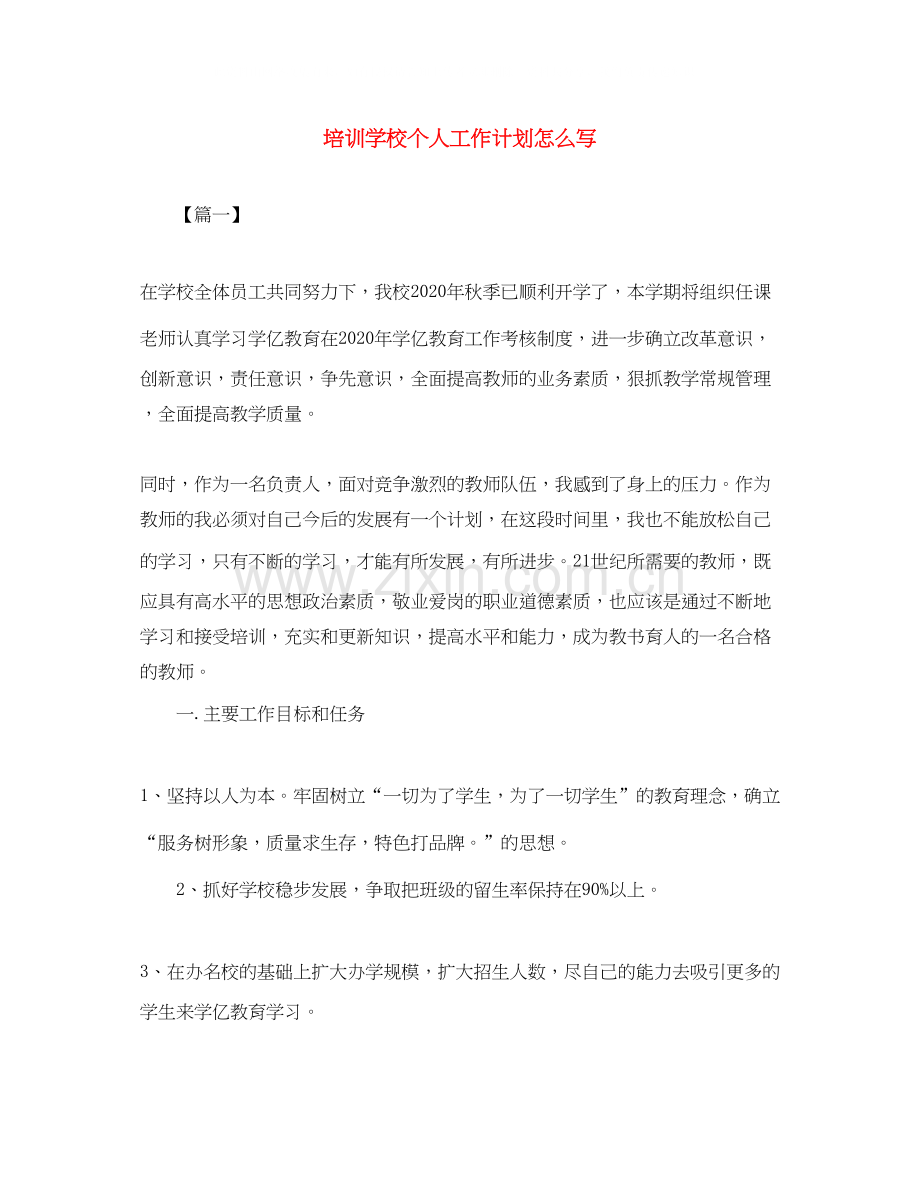 培训学校个人工作计划怎么写.docx_第1页