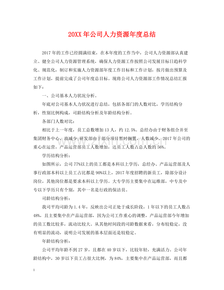 公司人力资源年度总结.docx_第1页