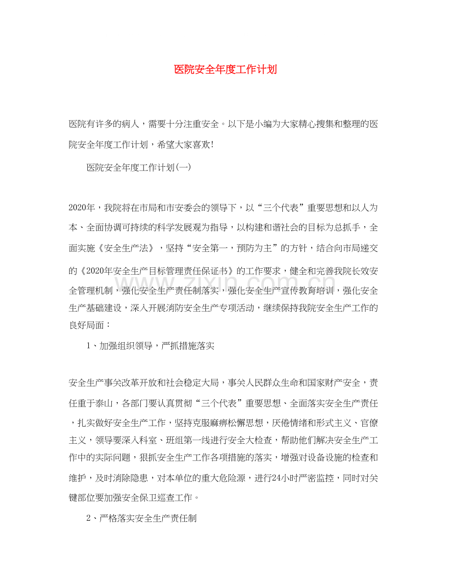 医院安全年度工作计划.docx_第1页