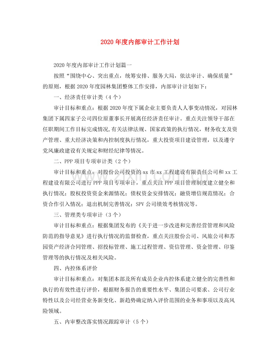 2020年度内部审计工作计划.docx_第1页