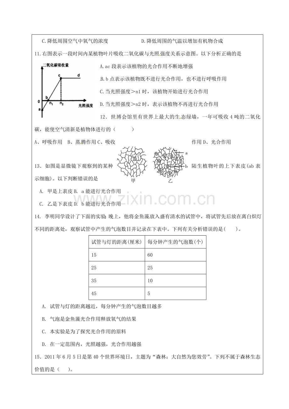 七年级生物上册 绿色植物的光合作用教案 （新版）新人教版-（新版）新人教版初中七年级上册生物教案.doc_第3页