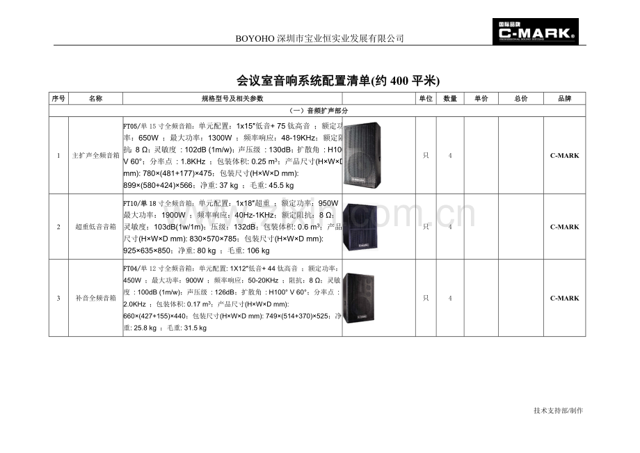 专业音响 - C-MARK酒吧音响设备FT系列配置清单.doc_第1页