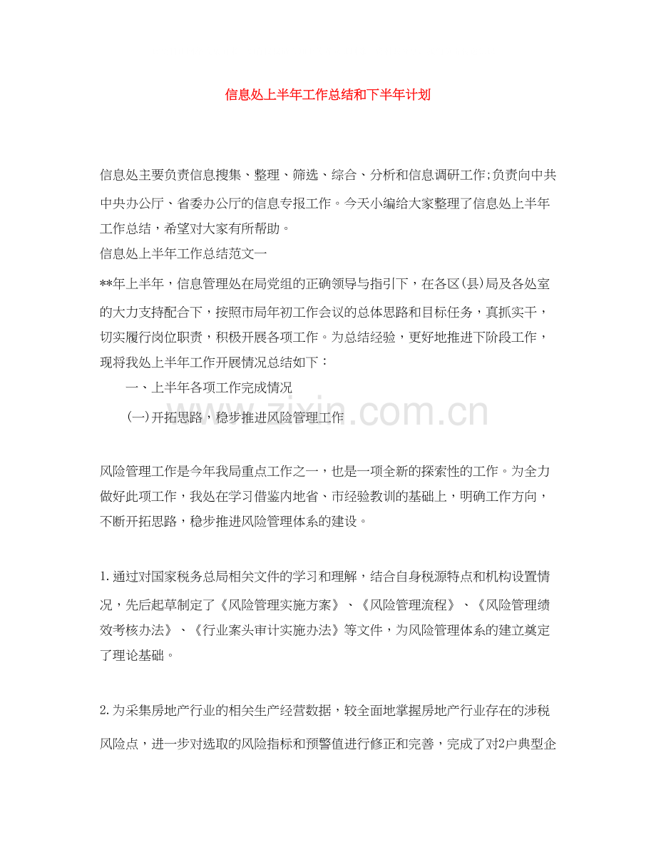 信息处上半年工作总结和下半年计划.docx_第1页