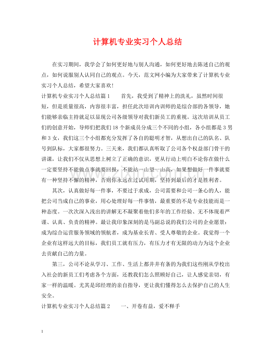 计算机专业实习个人总结.docx_第1页