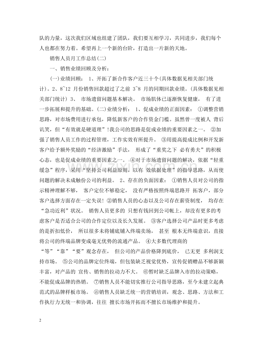 销售人员的月工作总结.docx_第2页