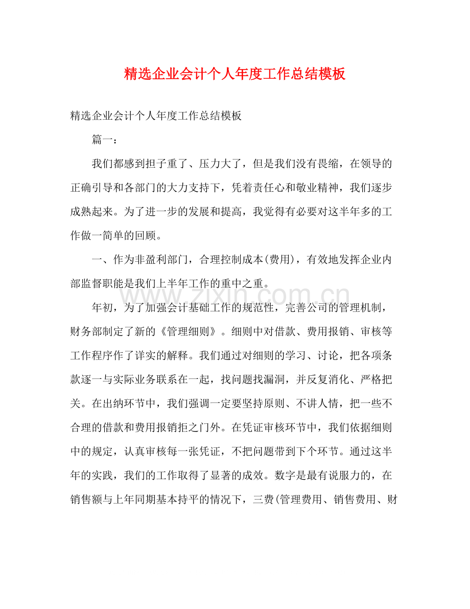 企业会计个人年度工作总结模板2).docx_第1页