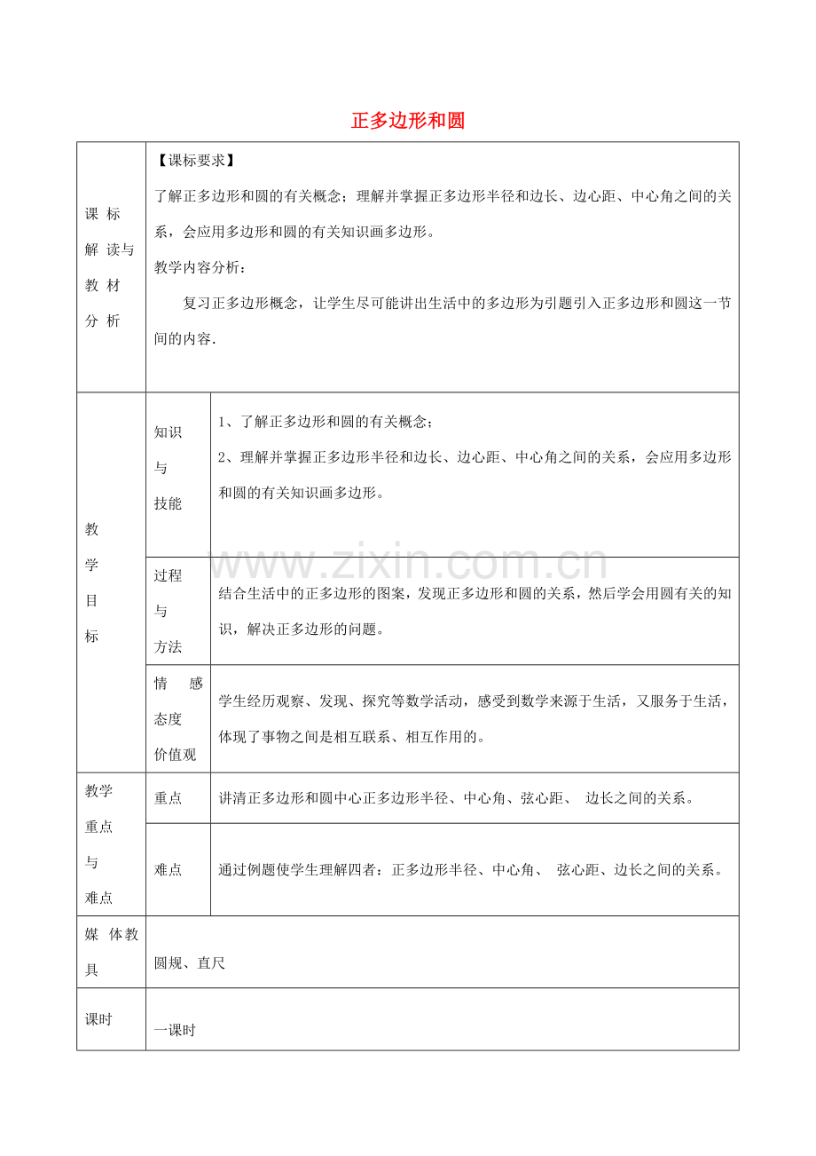 九年级数学上册 24.3 正多边形和圆教案1 （新版）新人教版-（新版）新人教版初中九年级上册数学教案.doc_第1页