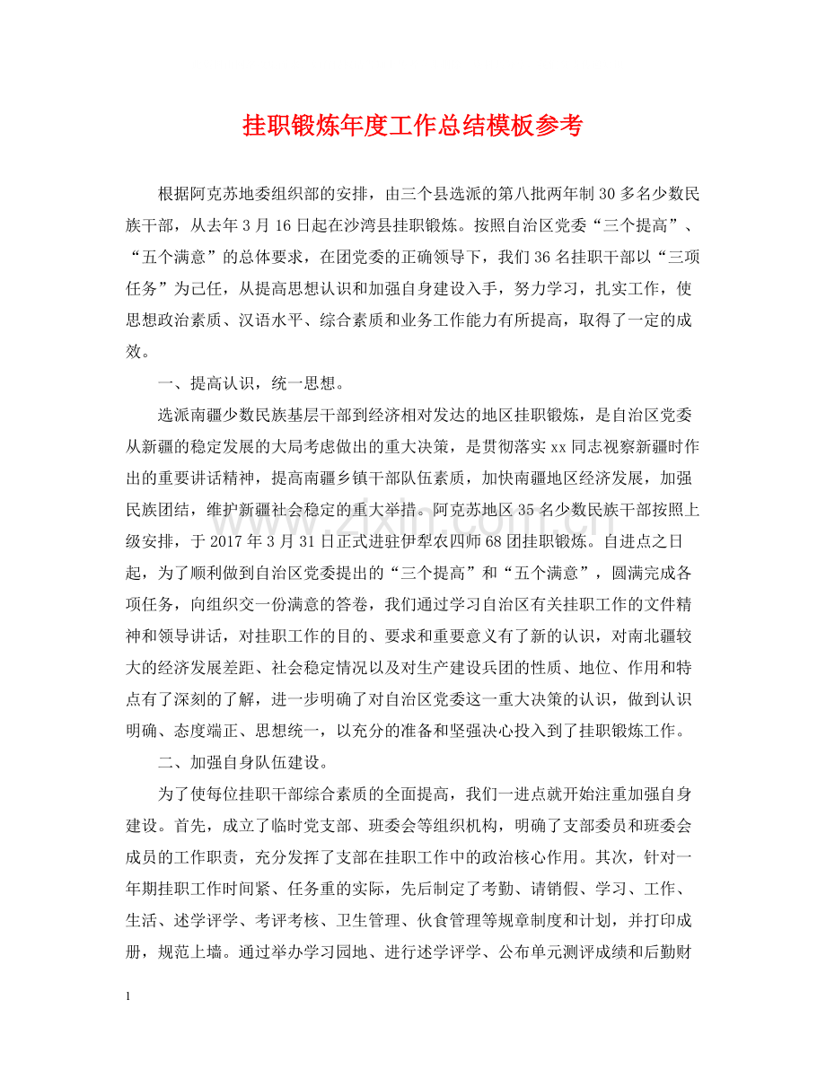 挂职锻炼年度工作总结模板参考.docx_第1页