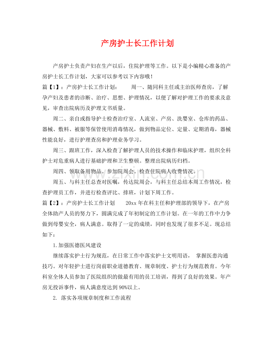 产房护士长工作计划 .docx_第1页