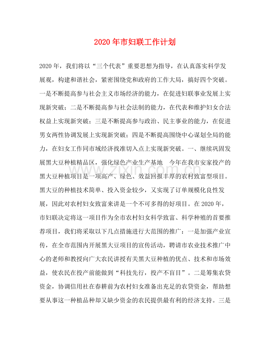 2020年市妇联工作计划.docx_第1页